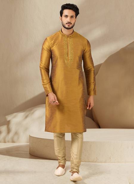 Gold Colour New Designer Function Wear Kurta Pajama Mens Collection 1509